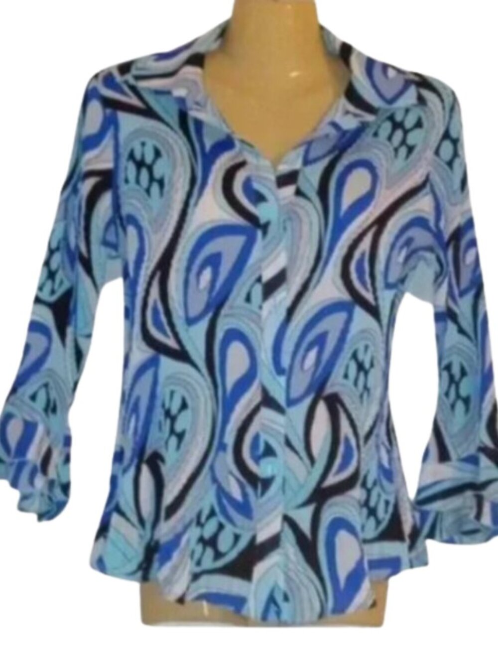 CATO Printed Blouse W Ruffled Sleeves S